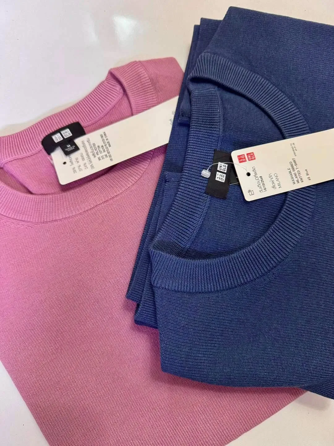 Uniqlo washable rib knit Tshirt Blue, Pink